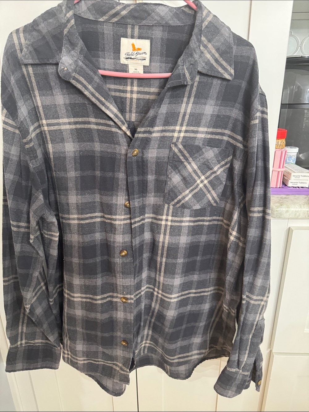 Field & Stream Gray Plaid Button-Front Jean Jacket